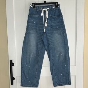 Women's Blue Jeans with White Drawstring Size 2